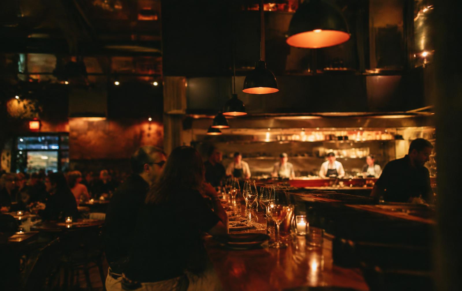 A busy neighborhood restaurant at dinner rush